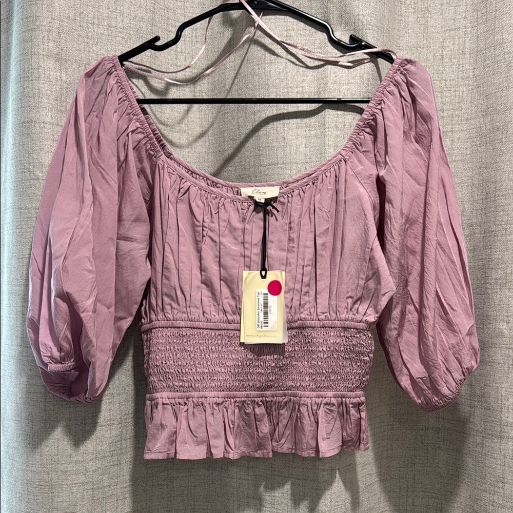 Elan Pink Smocked Puff Sleeve Blouse M